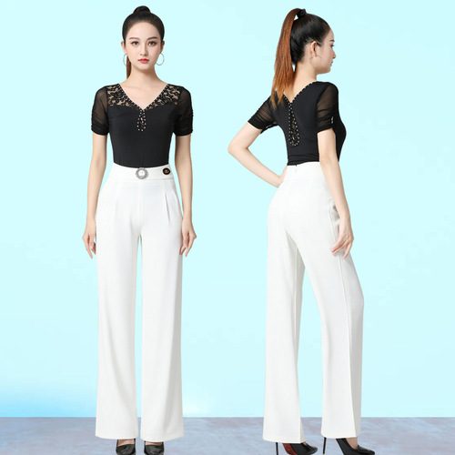 Modern National Standard Dance Women's Pants for Ballroom Dance, Latin Dance, Square Dance, and Jive High-Waisted Wide Leg Pants Long Pants