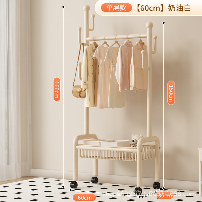 60cm 크림 화이트 단층 메쉬 바구니丨후크 6개 + 금속 캐스터 휠