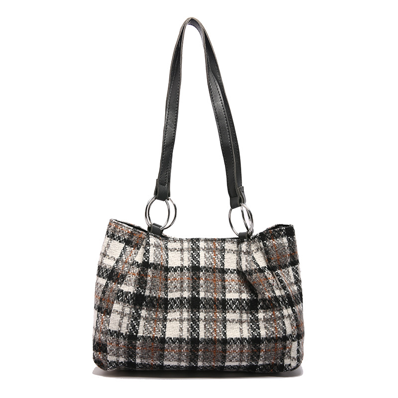 간단한 대용량 가방 여성의 2024 가을과 겨울 새로운 유행 섬유 격자 무늬 핸드백 맞춤형 어깨 가방 가방