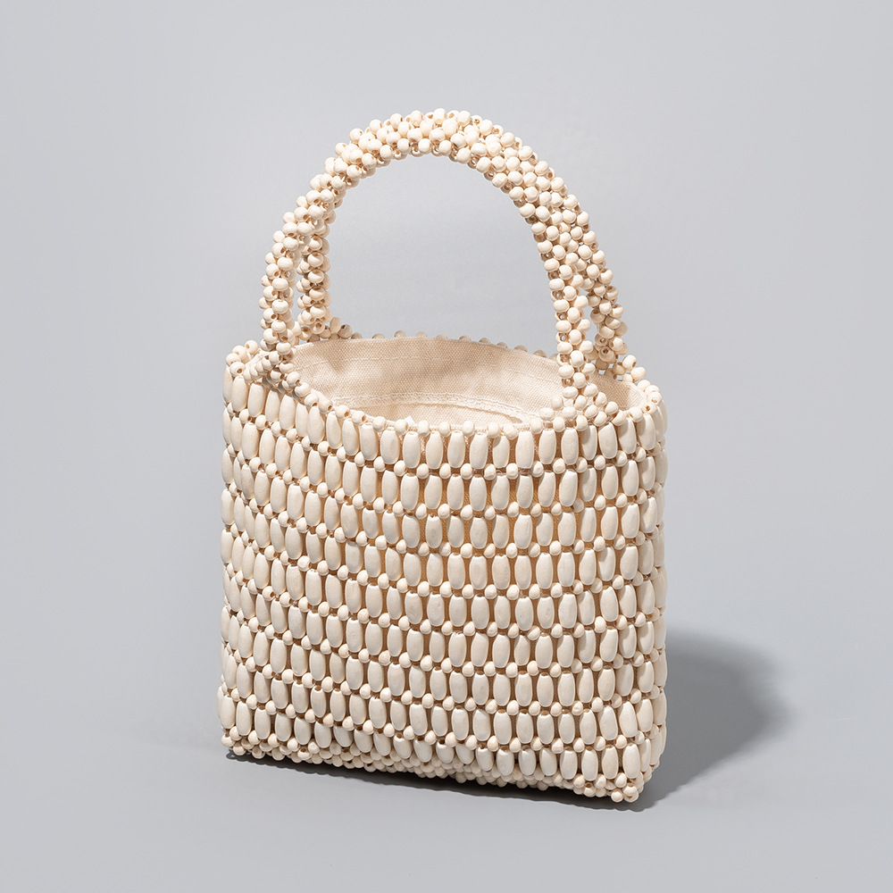 OLEI Contrast Beaded Bag Hand-Woven Women's Beach Vacation Wooden Bead Bag Large Capacity Cross-border Handbag - Thumbnail 6