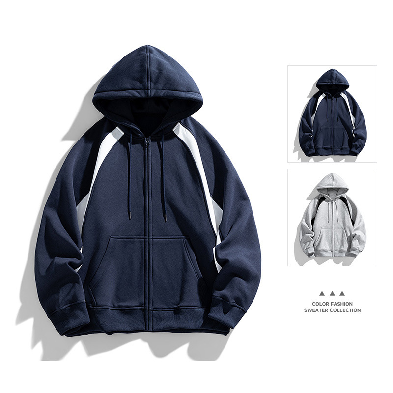 아메리칸 스타일 트렌디 브랜드 헤비 후드 스웨터 카디건 유니섹스 루즈 올 매치 캐주얼 남성 봄과 가을 뉴 자켓