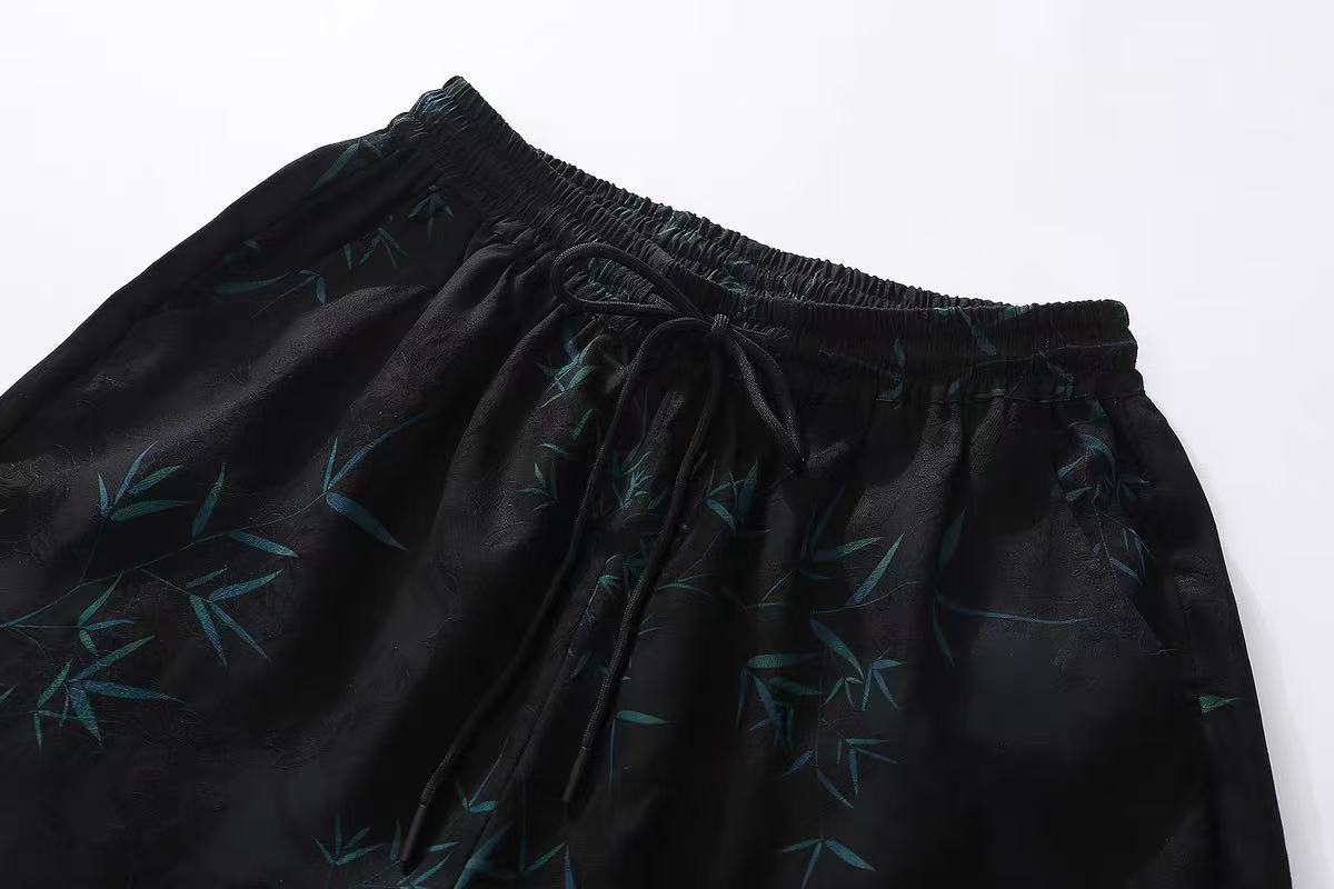 Quần short nam lụa tơ tằm cạp chun — Da đen 8985 chi tiết 10