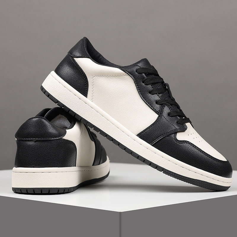 Giày sneaker nam da bò thoáng khí, đế bệt, dây buộc phía trước — 88055 Đen đỏ (da bò), 88055 đen và trắng (da bò)