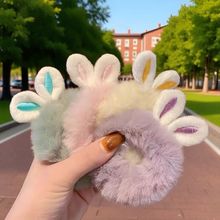 韩国新款糖果色小兔子网红超萌毛绒发圈高弹力秋冬儿童扎头发头绳