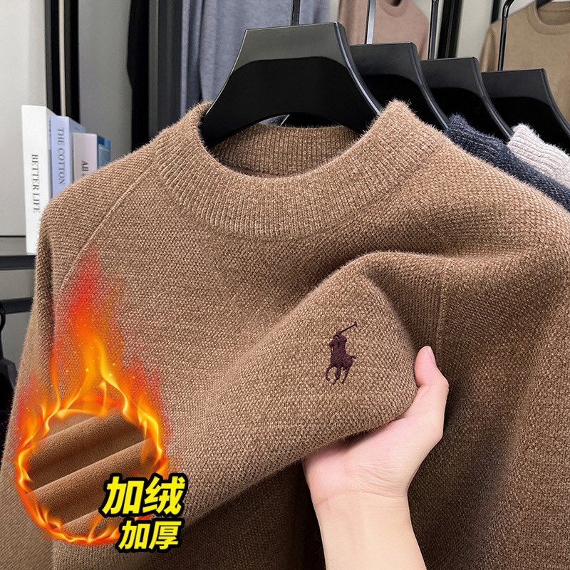 600g Thickened Men's Half Turtleneck Sweater with High-End Embroidery, Casual Warm Knitwear for Men, Cross-Border Wholesale