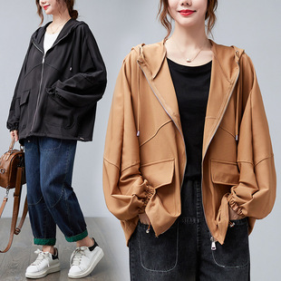 2023 autumn Korean style loose plus size artistic solid color casual all-match workwear hooded jacket