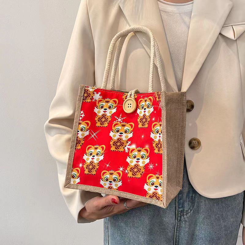 Algodón y lino Bento bolso bolsa para las mujeres 2022 Nuevo Tigre año de estilo occidental caja de almuerzo bolsa ins gran capacidad pequeña bolsa de hombro