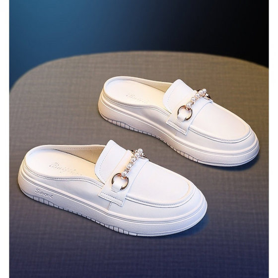 Baotou Half Slippers Women's 2025 New Summer Outfit Lazy Shoes Slip-on Loafers White Shoes