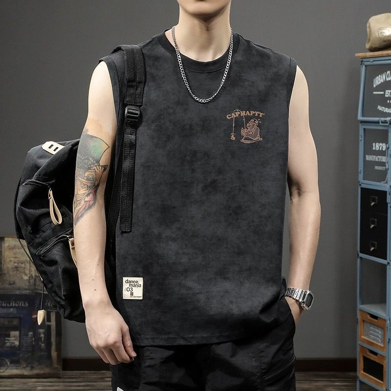 Cross-border 100 quality T-shirt vest for men, loose fit, sleeveless, hurdles, sports, fitness, basketball, plus size, summer.