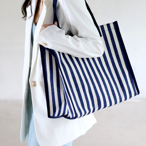 Carefully selected new handbags, striped canvas bags, large-capacity handbags, supermarket shopping bags, book storage bags, drop shipping