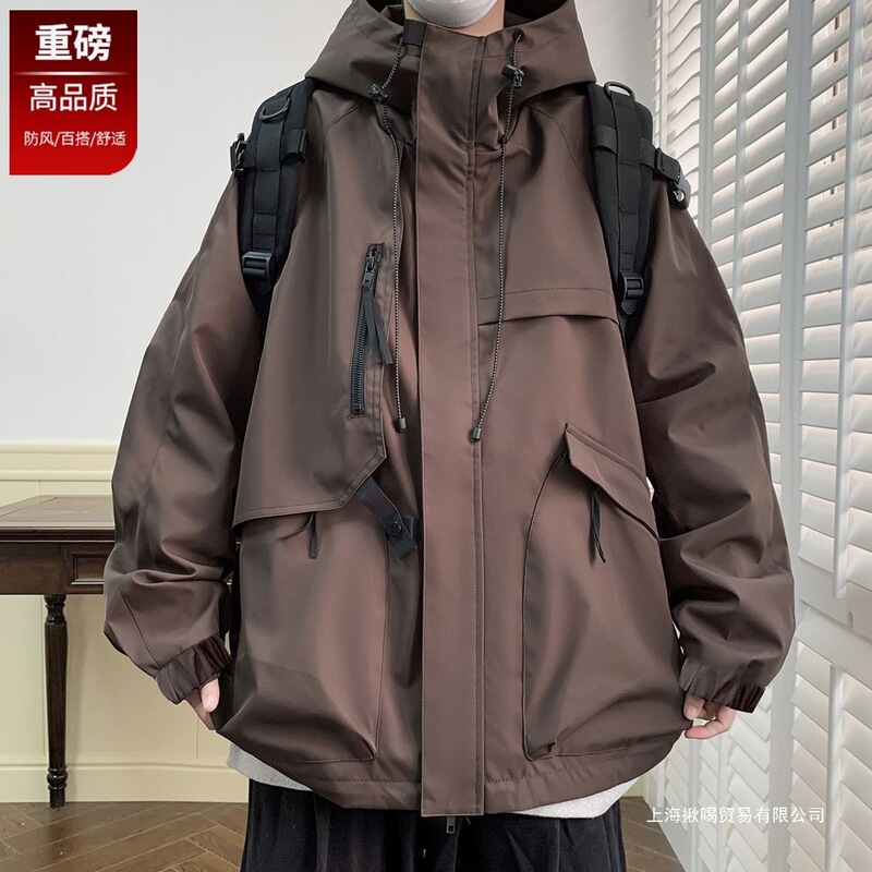 2025 Autumn New Trendy Brand Handsome Hooded Functional Jacket Work Jacket Men's Loose Fat Men's Clothing