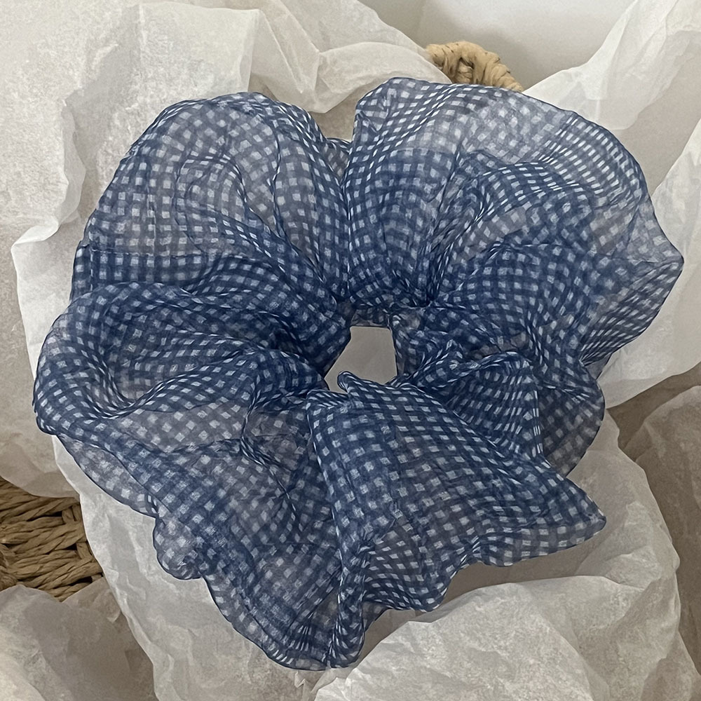 환상적인 프렌치 블루 체크 무늬 머리끈, 고급 버블 메쉬, 심플한 새로운 스타일의 머리끈, 여성용 고무줄 헤어 액세서리