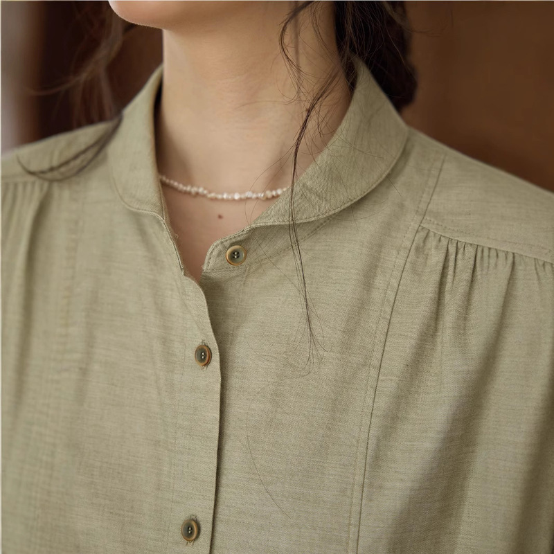 Solighter French Retro Lapel Puff Sleeve Shirt Women's Spring & Fall Long-Sleeved Shirt