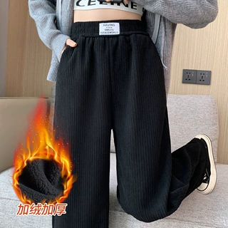 雪尼尔阔腿裤女秋冬2026款加绒加厚高腰宽松直筒裤子休闲拖地长裤