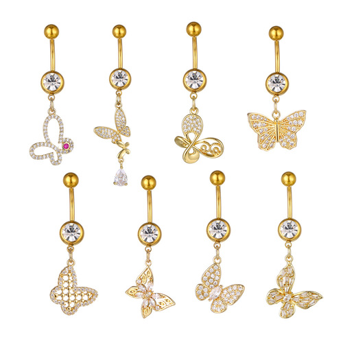 Cross-border products New European and American butterfly series zircon-shaped navel nails Piercing jewelry creative navel buttons Navel nails