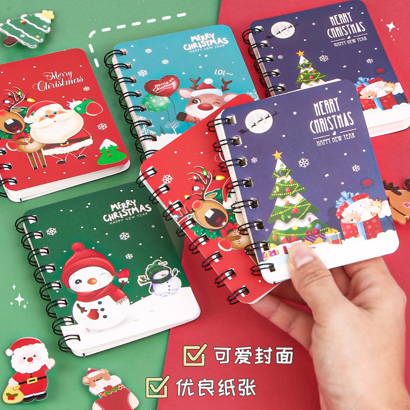 Dibujos animados Navidad bobina libro estudiante mini portátil de hojas sueltas de regalo de Navidad cuaderno de papelería al por mayor