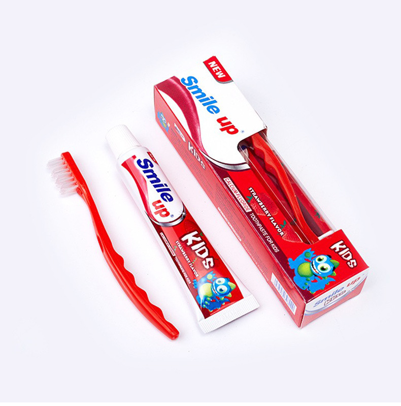 Foreign Trade Export Kidsren's Strawberry Flavored Toothpaste 50g Comes with a Toothbrush to Prevent Cavities, Care for Gum Health, and Gently Clean the Mouth
