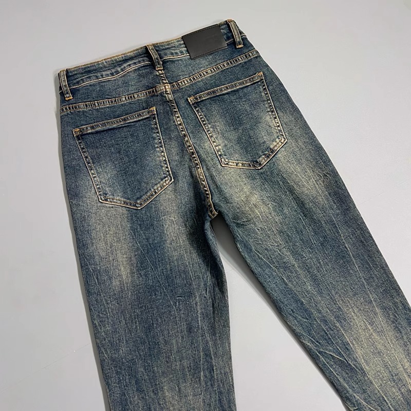 Autumn And Summer New Korean-style Handsome Small-footed Jeans, Slim-fitting, Comfortable, Elastic, Washed And Old-fashioned Nine-point Pants_mkmklike.com