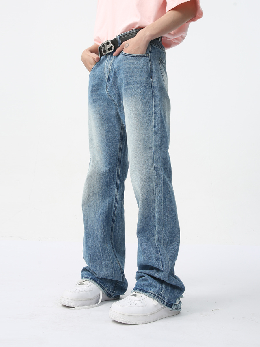 MTLCLOTHES Hombres| 2024 primavera nuevo producto limpio ajuste recto colgar lavados con agua vaqueros sueltos