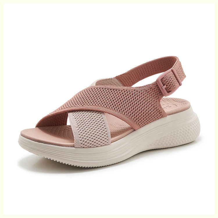 Sandal nữ quai chéo dệt kim phối dây rút, đế MD nhẹ êm — màu be, màu đen, xanh lam, màu hồng chi tiết 19