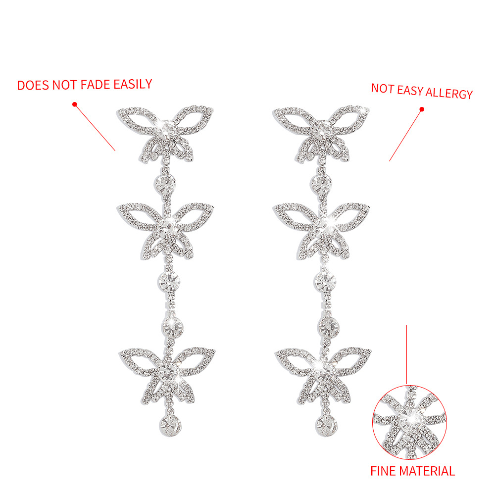 Fashion Full Diamond Long Butterfly Sparkling Earrings Wholesale Nihaojewelry display picture 5