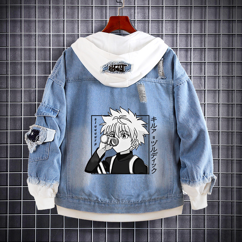 Hunter Anime Denim Jackethisoka Two-Dimensional Trendyy Loose Casual Hooded Denim Sweatshirt for Men and Women Hunter Anime Denim Jackethisoka Two-Dimensional Trendyy Loose Casual Hooded Denim Sweatshirt for Men and Women