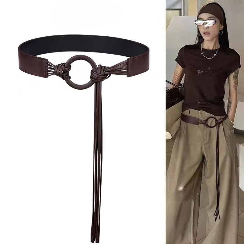 美式流苏编织皮带女秋冬新款显瘦百搭束腰带