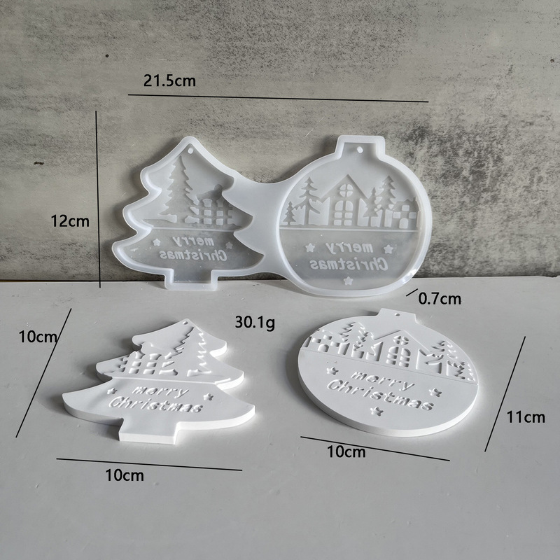 心形五角星房子树图案挂牌硅胶模具Merry Chrismas吊坠装饰石膏模|undefined