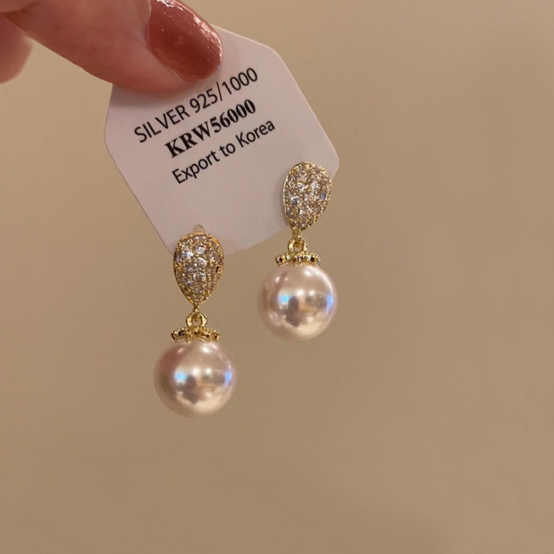 Pearl Earrings Accessible Luxury Elegant High-End Autumn and Winter S925 Silver Needle Earrings Women's Zircon Earrings Exquisite Earrings Wholesale