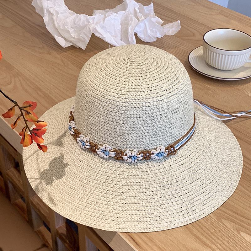 Ethnic summer beach sun hat handmade solar-powered