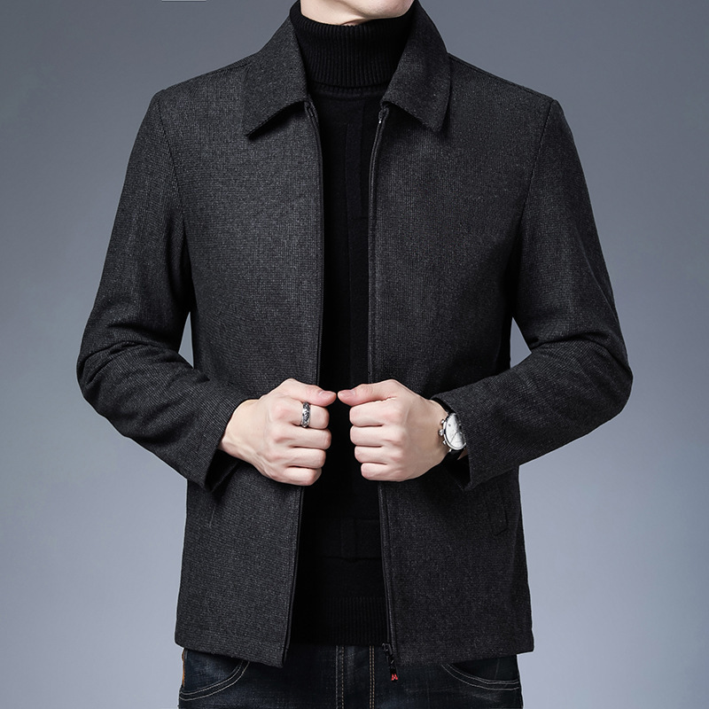 2025 Autumn/Winter New Men's Business Woolen Coat with Turn-Down Collar, Solid Color, Fashionable and Stylish Men's Jacket, Dad's Outfit 2025 Autumn/Winter New Men's Business Woolen Coat with Turn-Down Collar, Solid Color, Fashionable and Stylish Men's Jacket, Dad's Outfit
