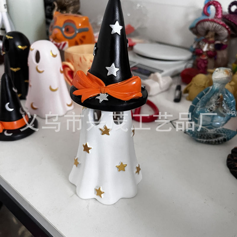 ハロウィーン魔女帽をかぶった三色幽霊樹脂装飾品ホームパーティー幽霊灯道具幽霊装飾|undefined