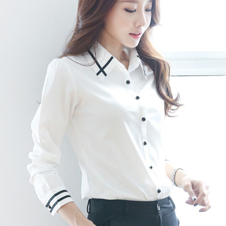 2023 Women's white shirt long sleeve overalls shirt Korean slim white-collar ol Factory wholesale a generation of hair