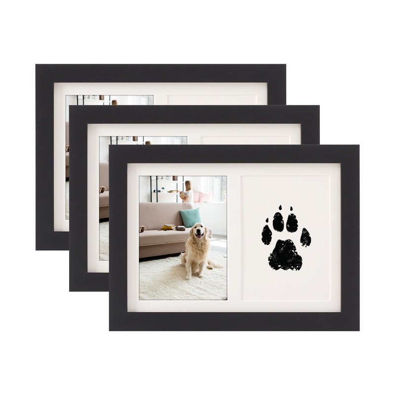 Pet Cat and Dog No-Wash, Ink-Free Paw Print 7inch Double-Hole Commemorative Photo Frame for Baby's First Birthday and Full Month Hand and Foot Print Photo Frame