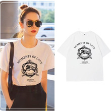 戚薇同款纯棉女复古卡通短袖t恤宽松2025夏季新款明星白色上衣服