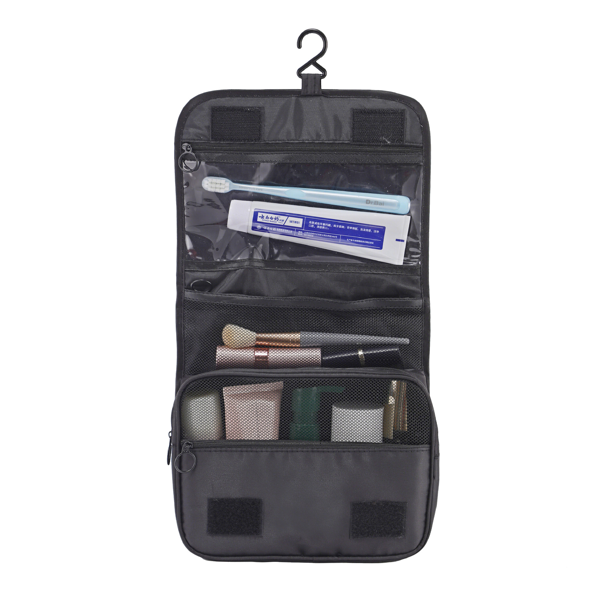 Bolsa de lavado de viaje tipo gancho bolsa de almacenamiento de cosméticos portátil de gran capacidad a prueba de agua bolsa de mano de separación seca y húmeda