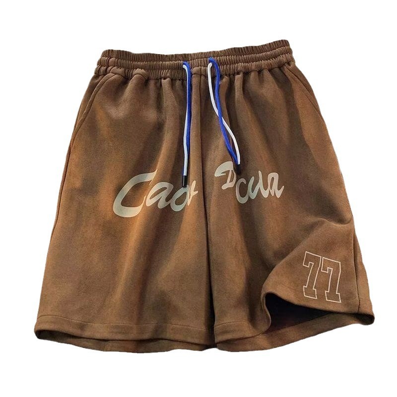 Pantalones cortos de gamuza retro para hombres, estilo fino de verano, estilo americano de moda, pantalones de cinco puntos de uso deportivo suelto casual
