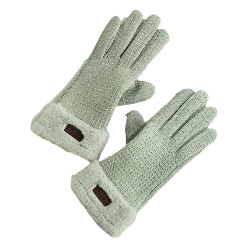 Guantes cálidos para mujer, boca peluda más terciopelo, engrosamiento, conducción al aire libre, ciclismo, pantalla táctil a prueba de viento y frío, guantes de otoño e invierno