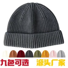 跨境专供保暖加厚帽子冬季欧美针织帽男女纯色毛线帽雪尼尔毛线定