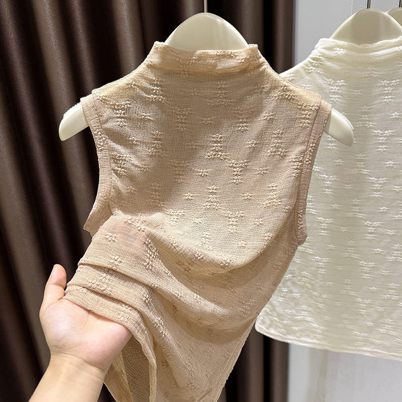 Lace Base Shirt for Women, Spring and Autumn 2025 New Style, Ruffled Edge Top, High-End Thin Half-High Collar Blouse