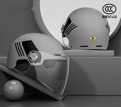Standard Helmet Electric Car Women's – Motosiklet kaskı (dəbilqə) - new-national-standard-a-standard-simple-gray-transparent-long-mirror