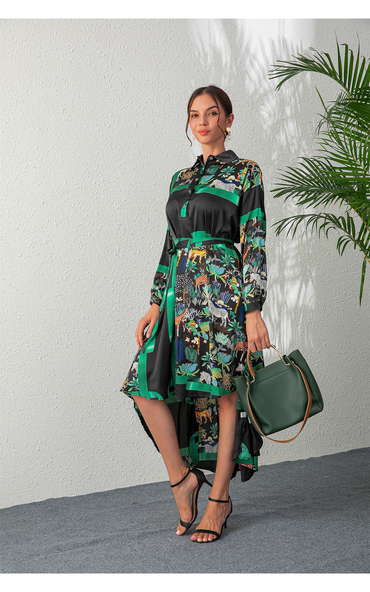 Women's Regular Dress Elegant Turndown Printing Long Sleeve Plant Midi Dress Banquet Daily display picture 13