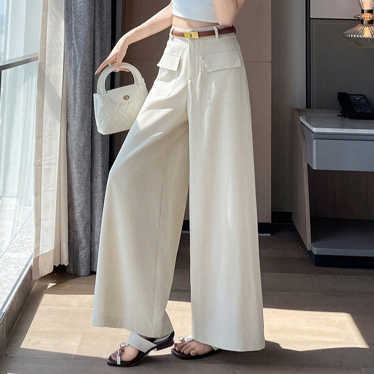 老钱风亚麻西装阔腿裤女夏新款凉感宽松休闲裤高腰垂感显瘦直筒裤