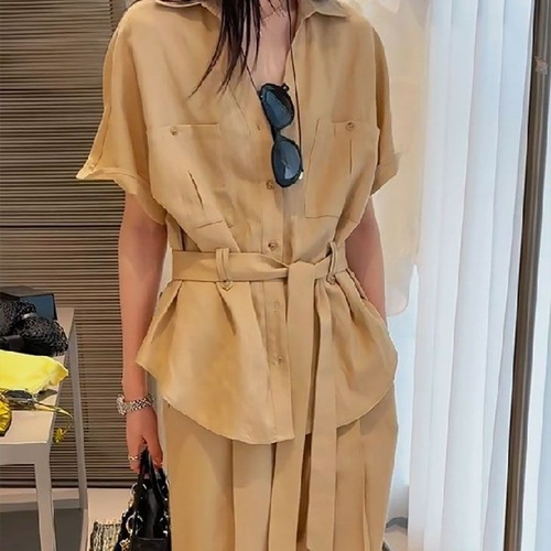 Women's European Leisure Fashion High-end Solid Color Set Summer 2025 New Loose Short Sleeve Shirt Wide Leg Pants Two-Piece Set