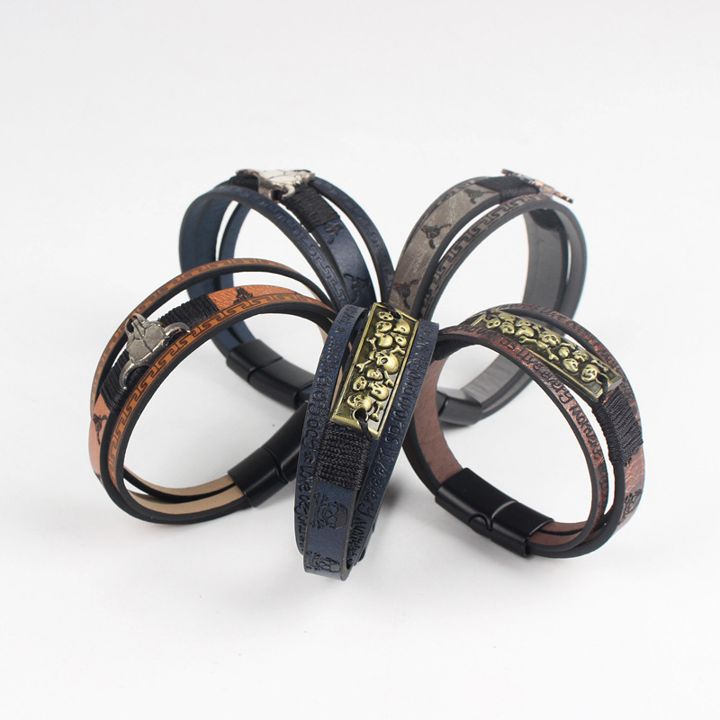 Cross-Border Trade Hot-Selling Leopard Print Bracelet, Vintage Woven Leather Bracelet, Leather Bracelet with Magnetic Clasp, Wholesale