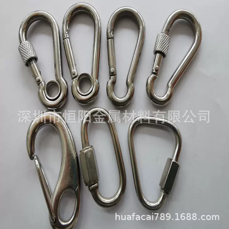 304带圈登山扣 带螺帽不锈钢弹簧扣 带圈弹簧钩 带圈带帽弹簧扣