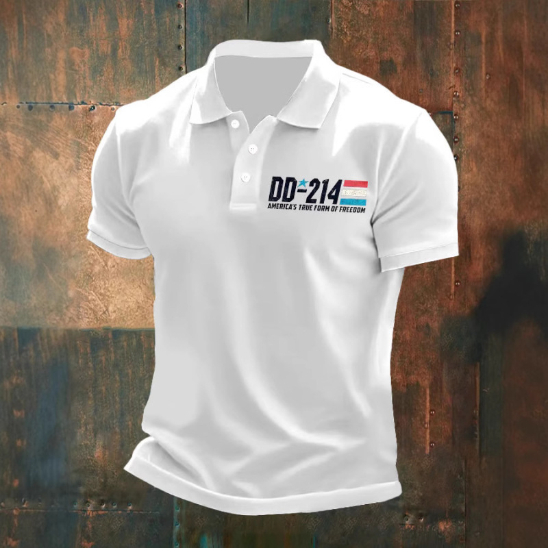 European and American Cross-Border Amazon Men's Retro Independence Day Dd-214 True Freedom Print Polo Shirt