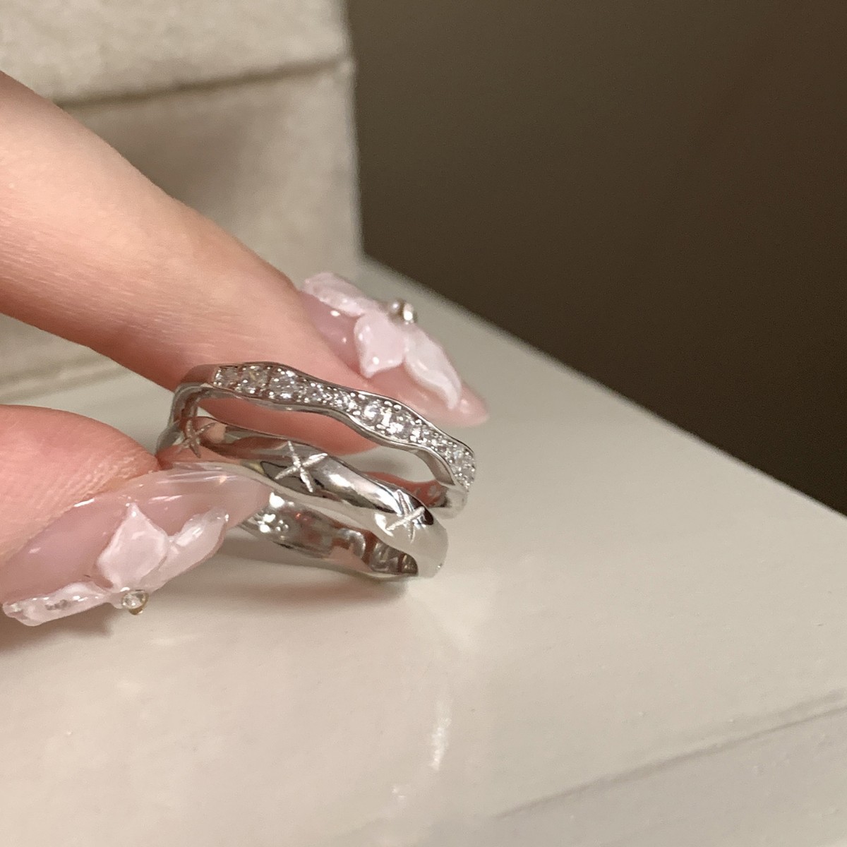 Multi-layer Stacked Rings For Women With Wave Diamond Star Design_voghion.com