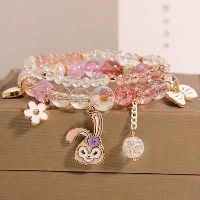 Corea del Sur fresco lindo conejo chica pulsera en línea celebridad niña flor caliente cristal pulsera chica novias pulsera