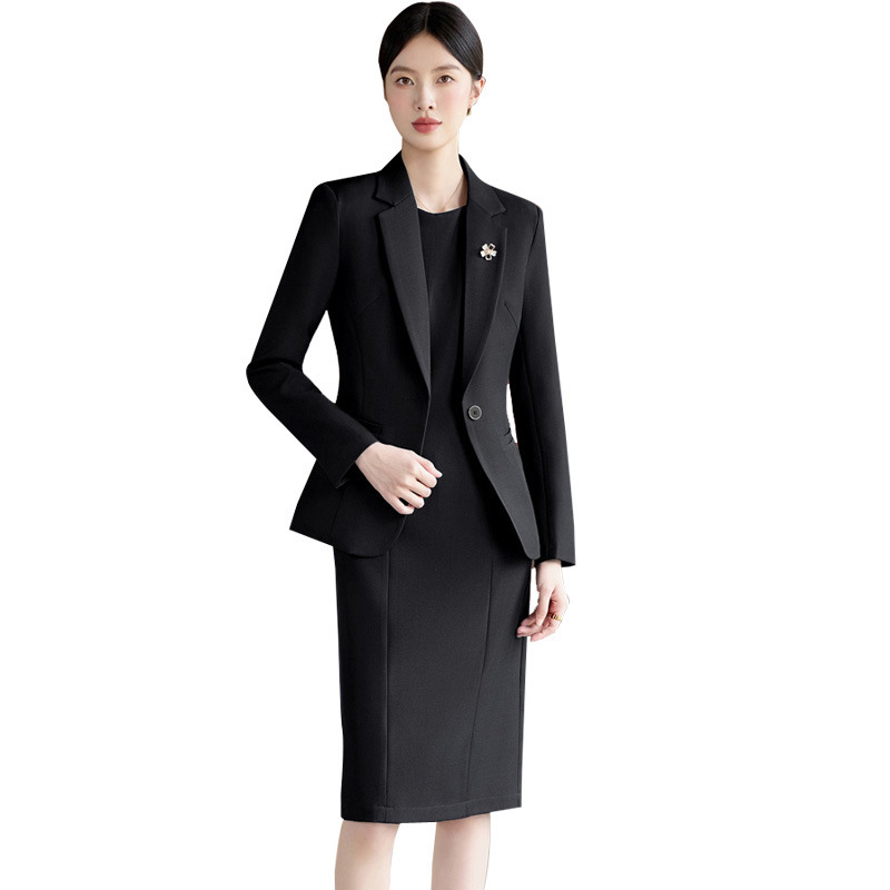 酒红色西装外套女春秋2025新款时尚气质高端西服连衣裙套装两件套|undefined